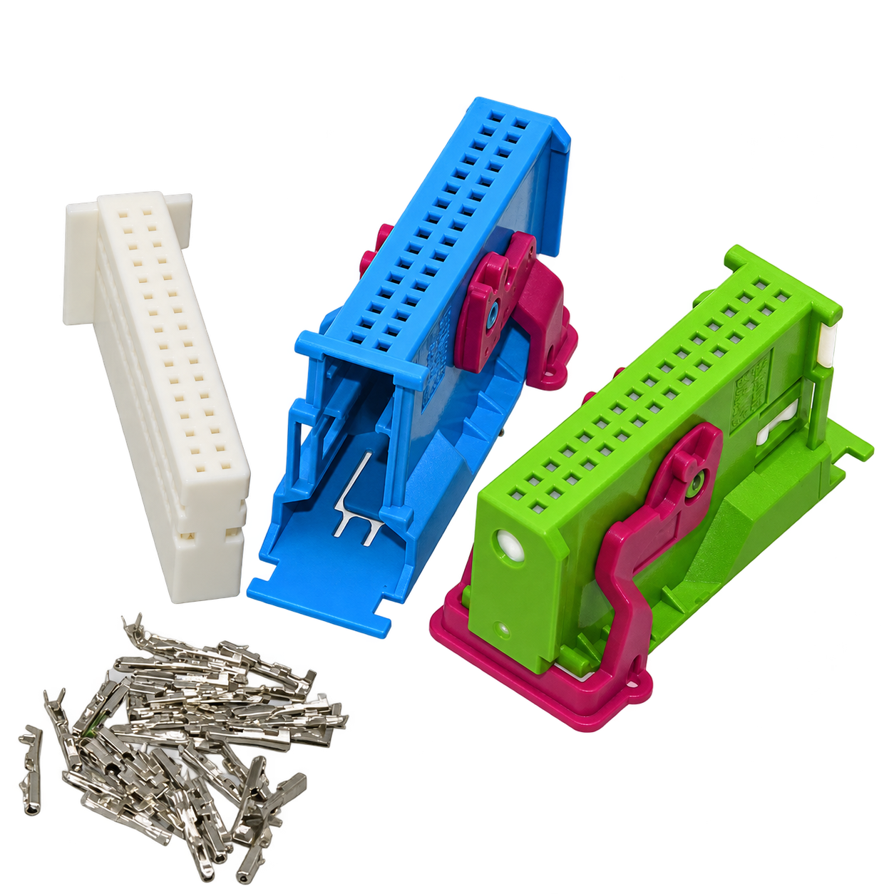 Blue connector A and green connector B with inserts
