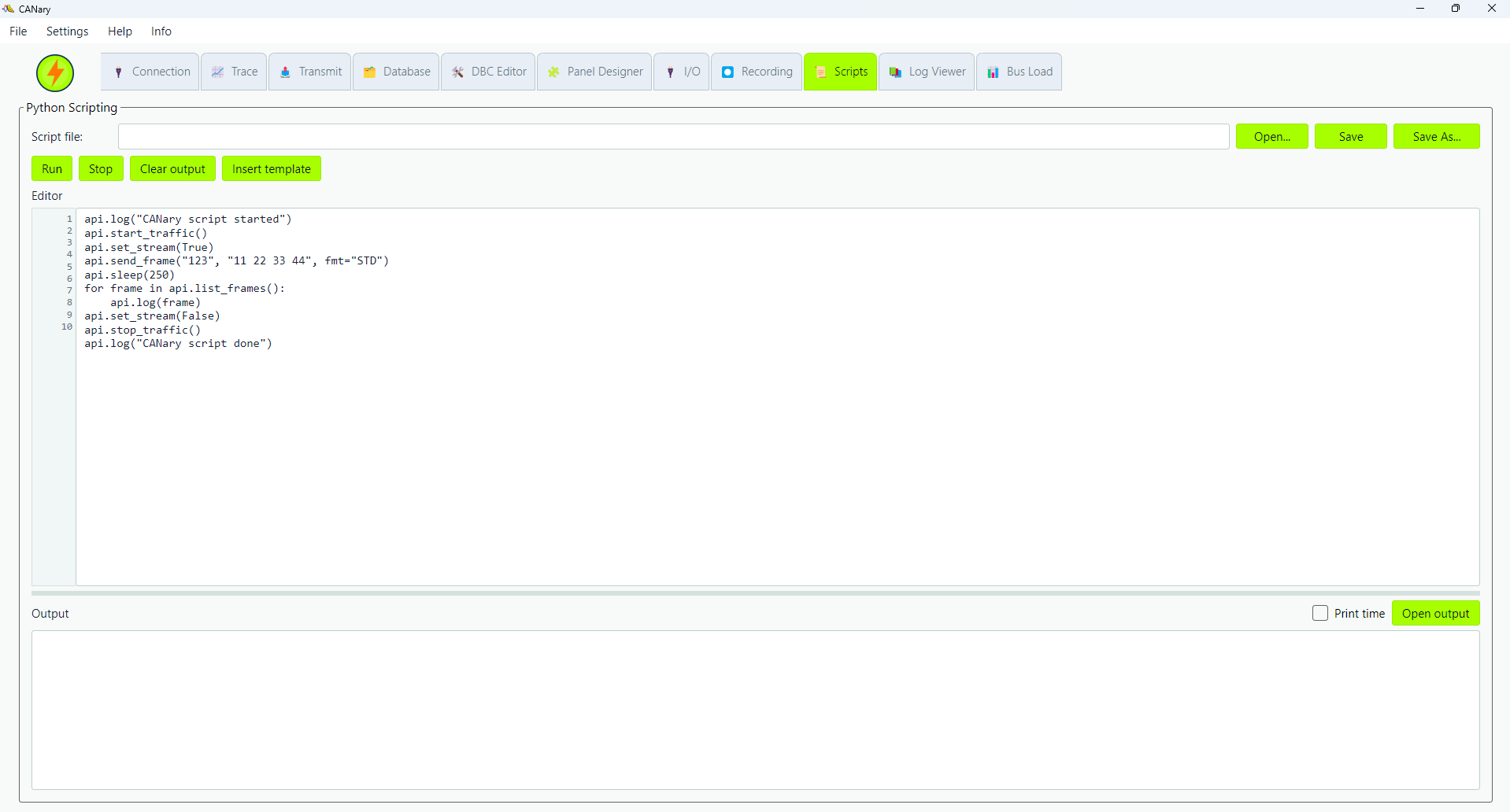 CANary scripts view