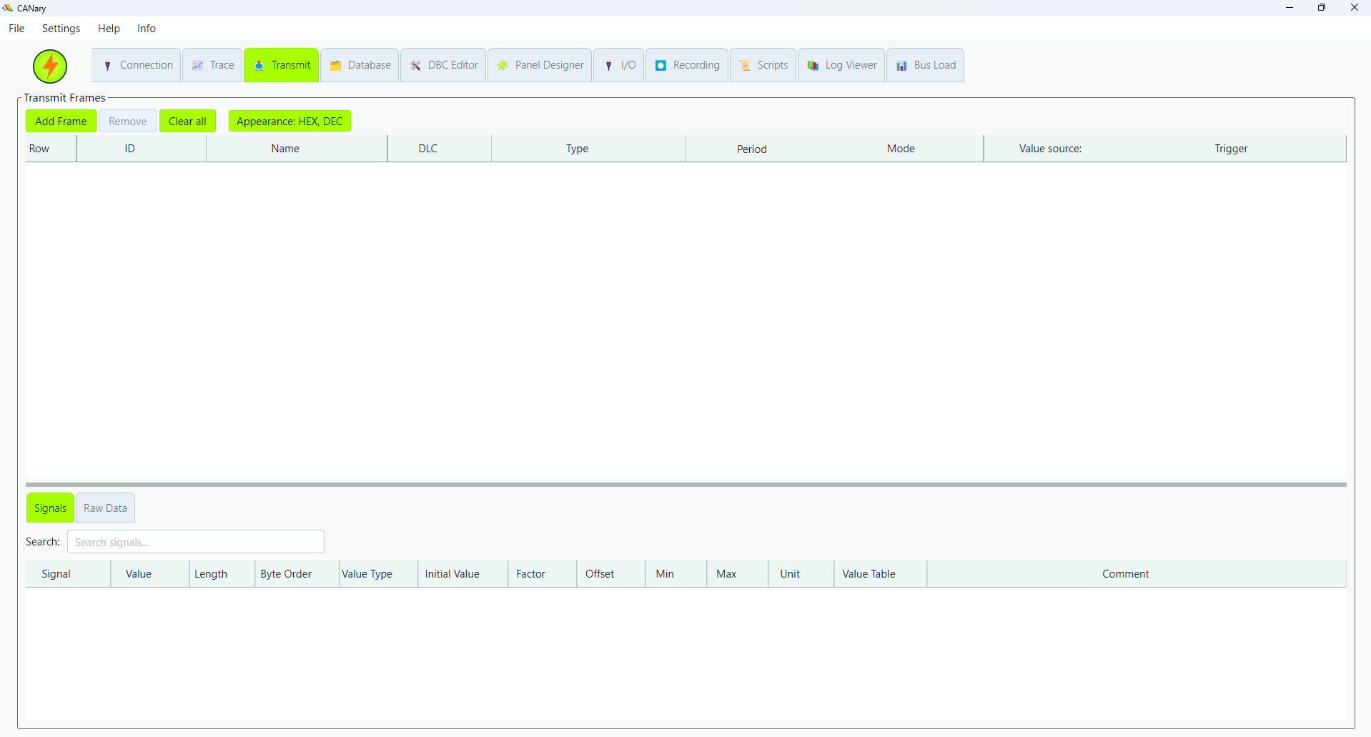 CANary transmit view
